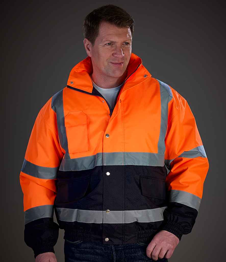 [YK201 OR/NV S] Yoko Hi-Vis Two Tone Bomber Jacket (S, Orange/Navy)