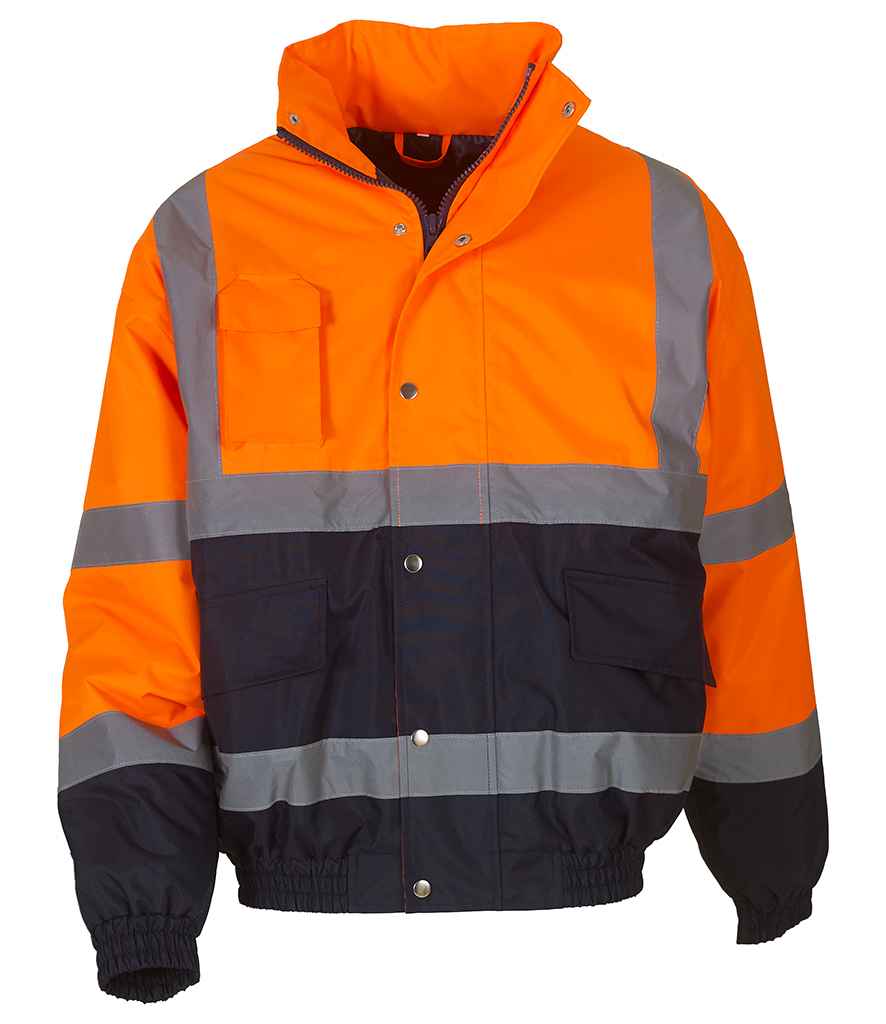 [YK201 OR/NV S] Yoko Hi-Vis Two Tone Bomber Jacket (S, Orange/Navy)