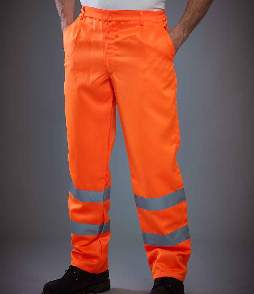 [YK300 YEL 30/R] Yoko Hi-Vis Poly/Cotton Work Trousers (30/R, Yellow)
