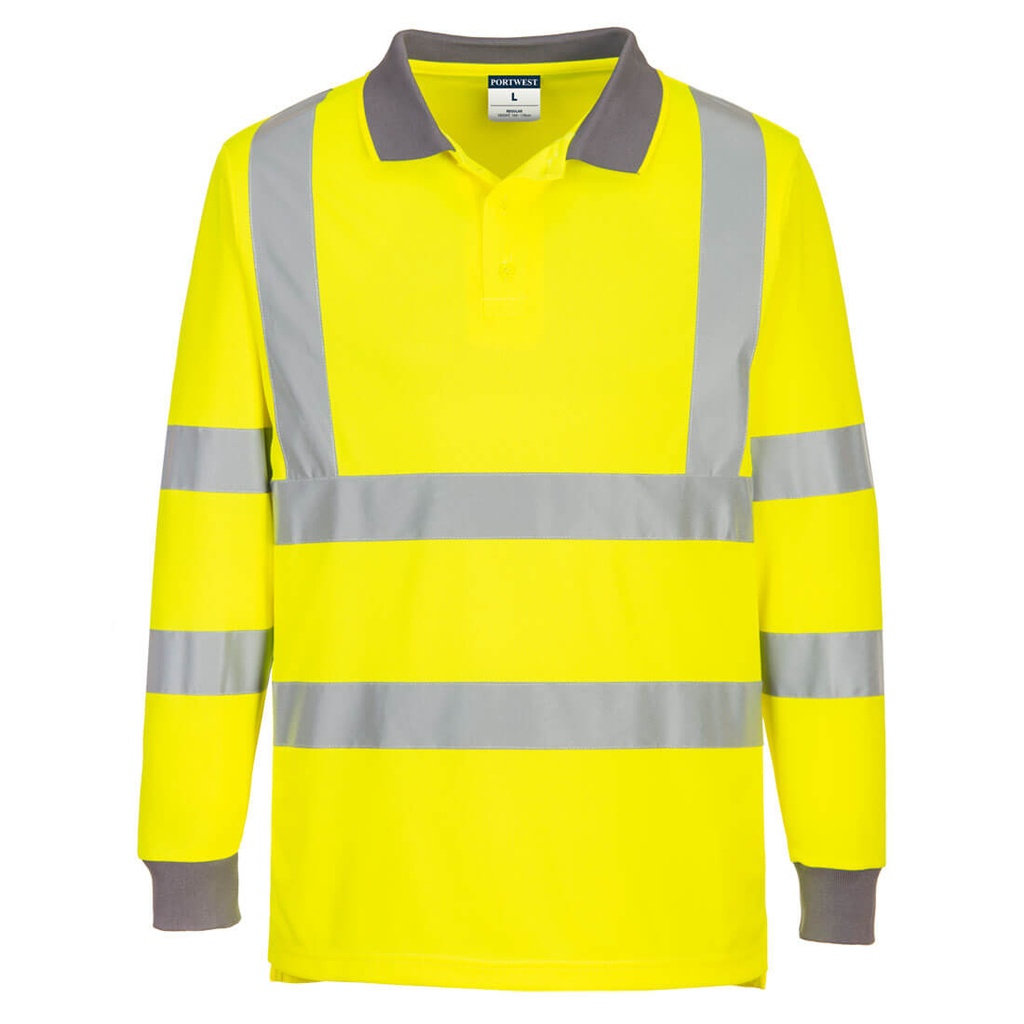 [EC11YERM] Eco Hi-Vis Polo Shirt L/S (6 Pack) (M, Yellow)