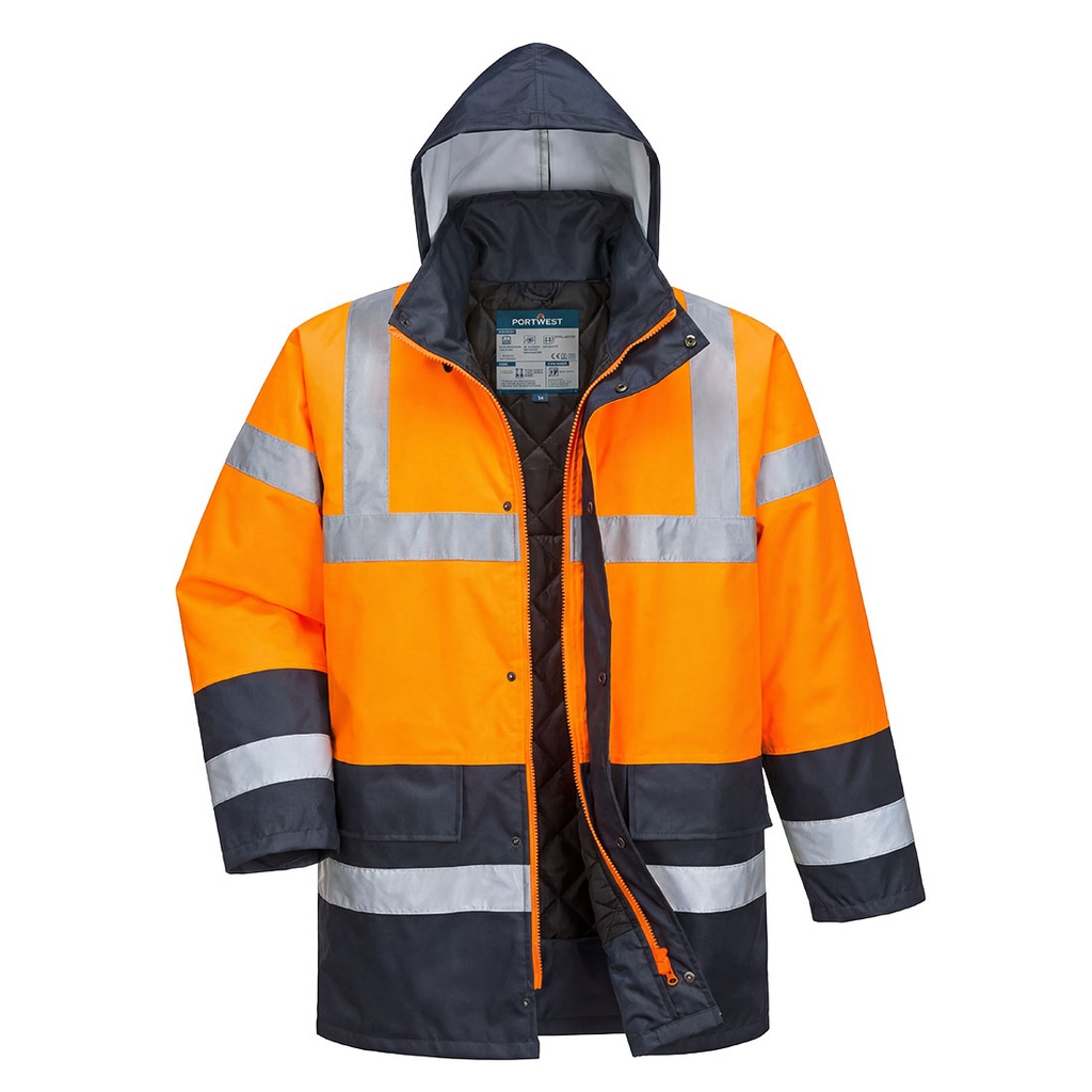 [ES466ONRXS] ES1 Essential Hi-Vis Contrast Winter Traffic Jacket (XS, Orange/Navy)