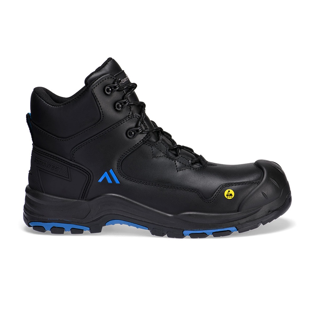 [FC18BKB35] Composite Action Leather Mid Boot S3S ESD HRO SR SC FO (35, Black/Blue)