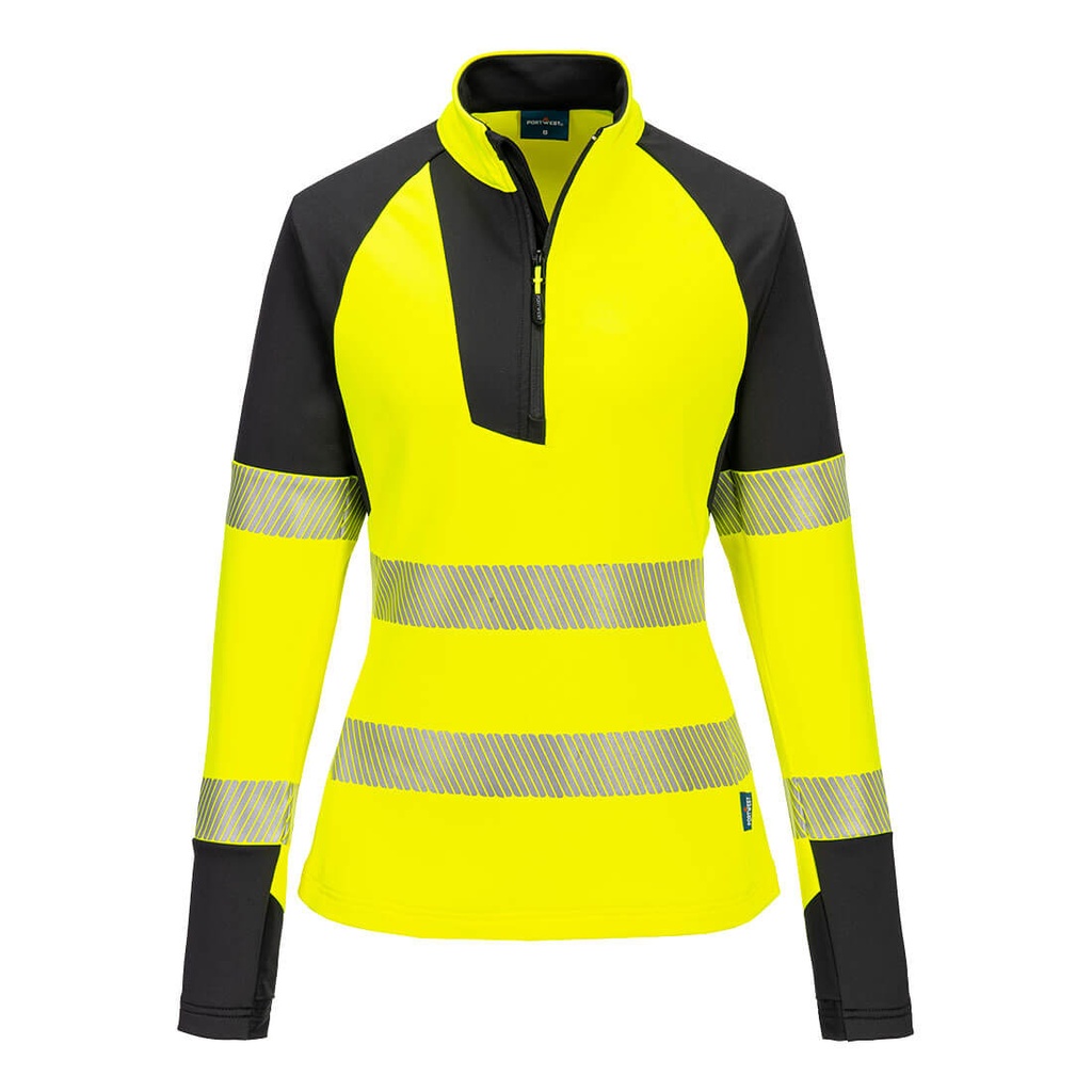 [T173YBRXS] PW3 Hi-Vis Women's 1/4 Zip Sweatshirt (XS, Yellow/Black)