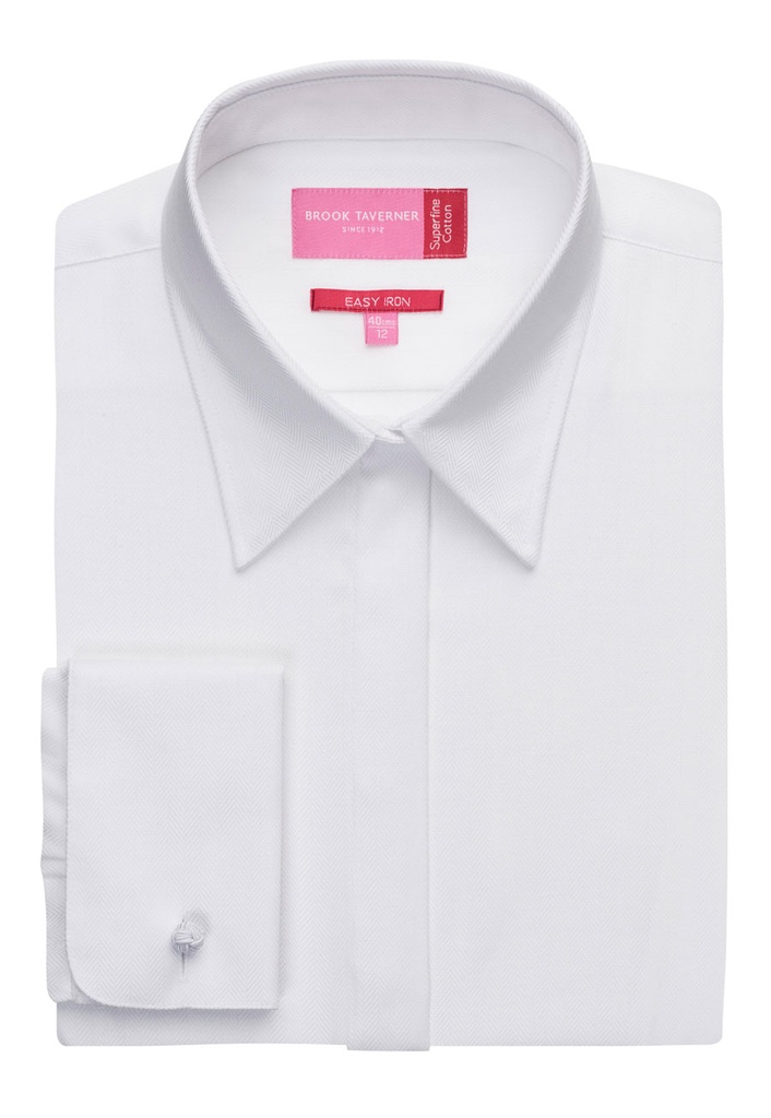 [2247AWhiteHerringbone06R] Brook Taverner Villeta Blouse (6 Regular, White Herringbone)