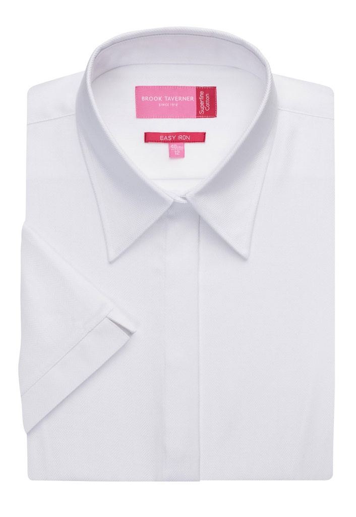 [2249AWhiteHerringbone06R] Brook Taverner Ozzero Blouse (6 Regular, White Herringbone)