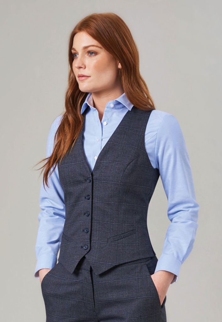 [2363ANavyCheck2XL] Brook Taverner Olivia Waistcoat (2XL, Navy Check)