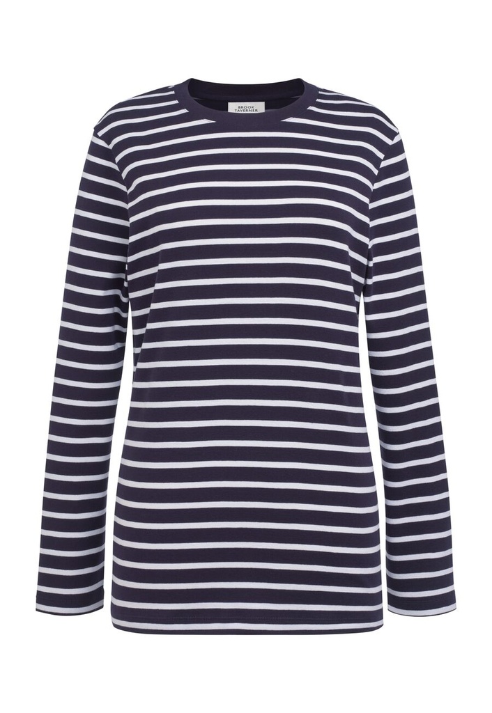 [2430AWhiteNavy2XL] Brook Taverner Lucy Breton Top (2XL, White/Navy)