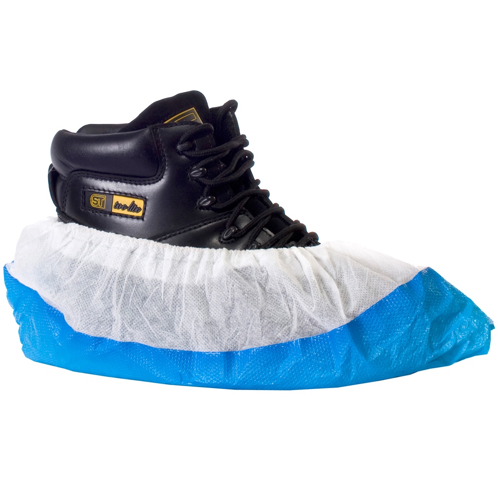 [16810] CPE/PP Deluxe Overshoe (400 Pack) (White/Blue)