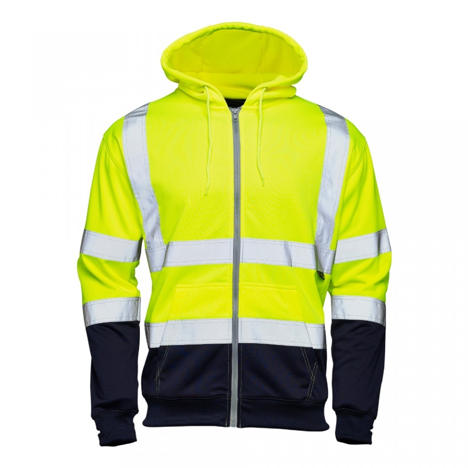 [31841] Supertouch Hi Vis Yellow 2 Tone Hooded Zipped Sweatshirt (Small)