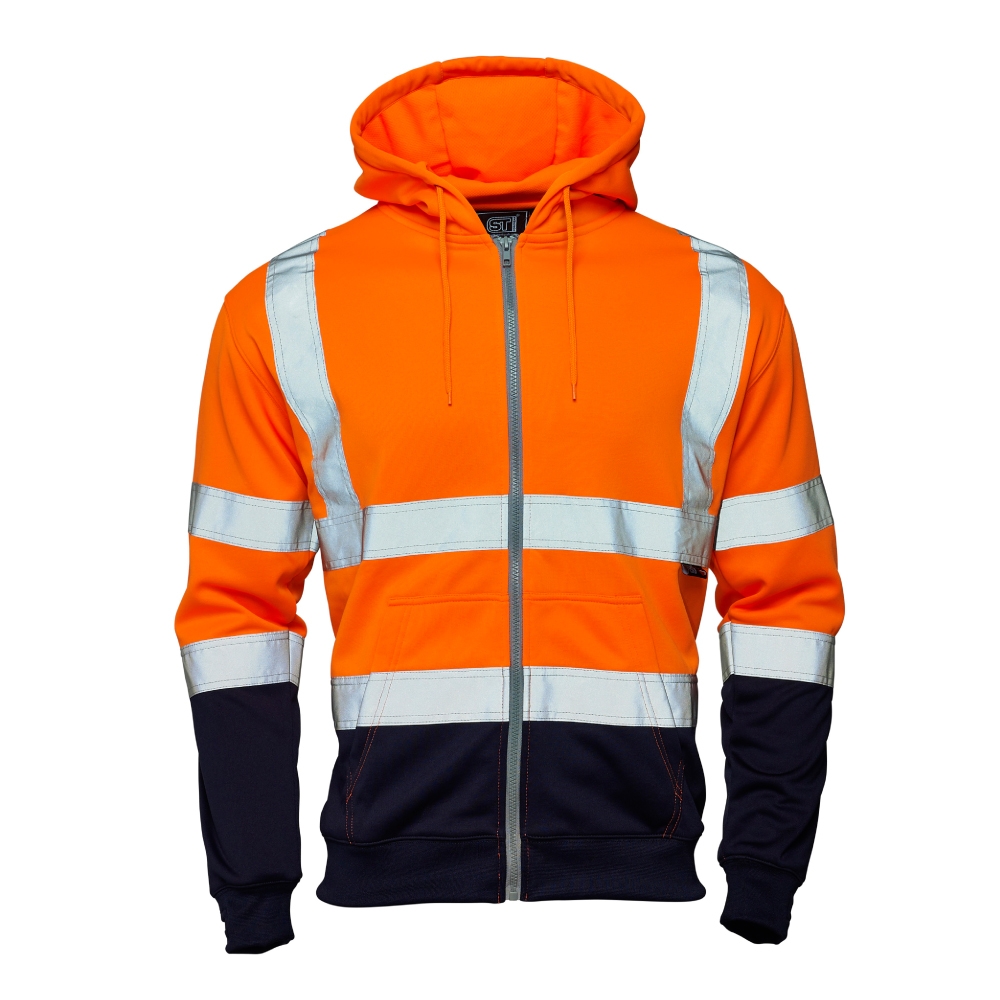 [31881] Supertouch Hi Vis Orange 2 Tone Hooded Zipped Sweatshirt (Small)