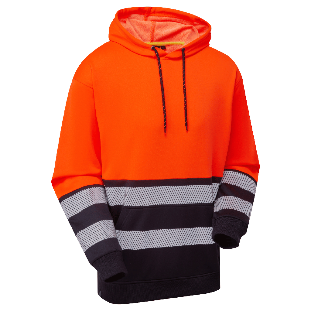[ESS700 ONS] Essentials Hi-Vis Eco Cotton Cool Orange/Navy Hoodie (Small)
