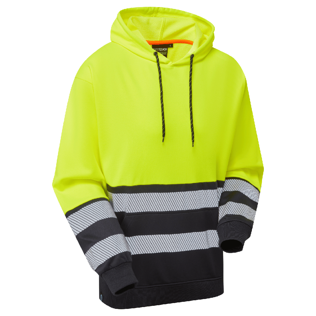 [ESS700 YNS] Essentials Hi-Vis Eco Cotton Cool Yellow/Navy Hoodie (Small)