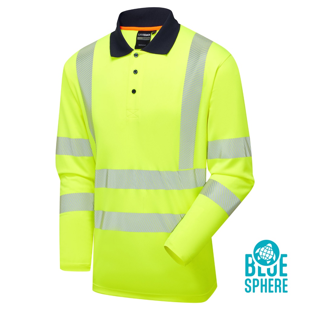 [SHV-30541] Essentials Hi-Vis Eco CoolMax Yellow Long Sleeve Polo (Small, Yellow)