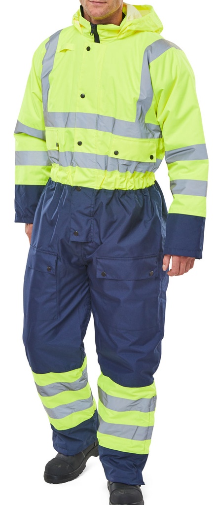 [BD900SYNS] Beeswift Thermal Two-Tone Hi-Vis Waterproof Overall (S, Saturn Yellow / Navy)