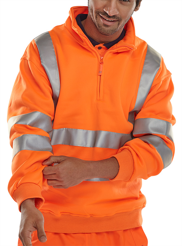 [BSZSSENORS] Beeswift Essential Quarter Zip Sweatshirt Hi-Vis Jumper (S, Orange)