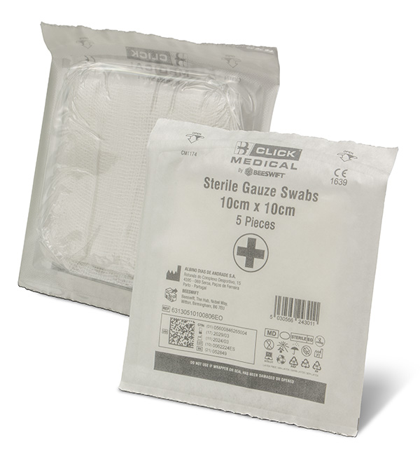 [CM1174] Click Medical Sterile Gauze Swabs 10CM X 10CM Pack of 5 (5 Pack)