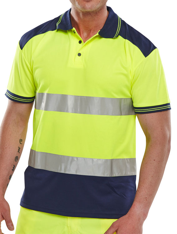[CPKSTTENSYS] Beeswift Hi-Vis Two-Tone Polo Shirt (S, Saturn Yellow / Navy)