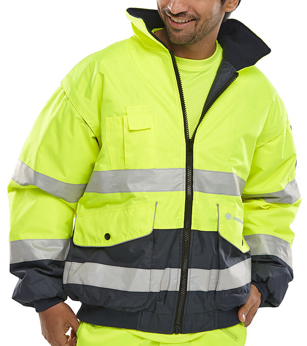 [EBJSYNS] Beeswift Two-tone Hi-vis Europa Bomber Jacket (S, Saturn Yellow / Navy)
