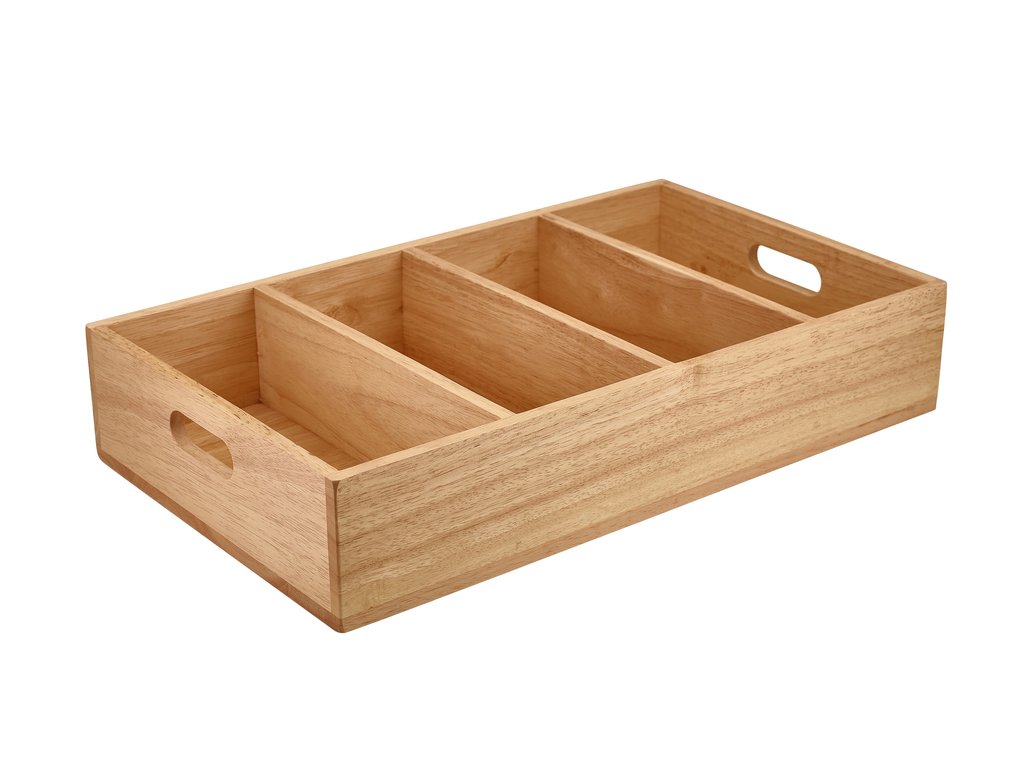 [BC-NWDCT-4H] GenWare FSC 100% Hevea Wood 4 Compartment Cutlery Tray