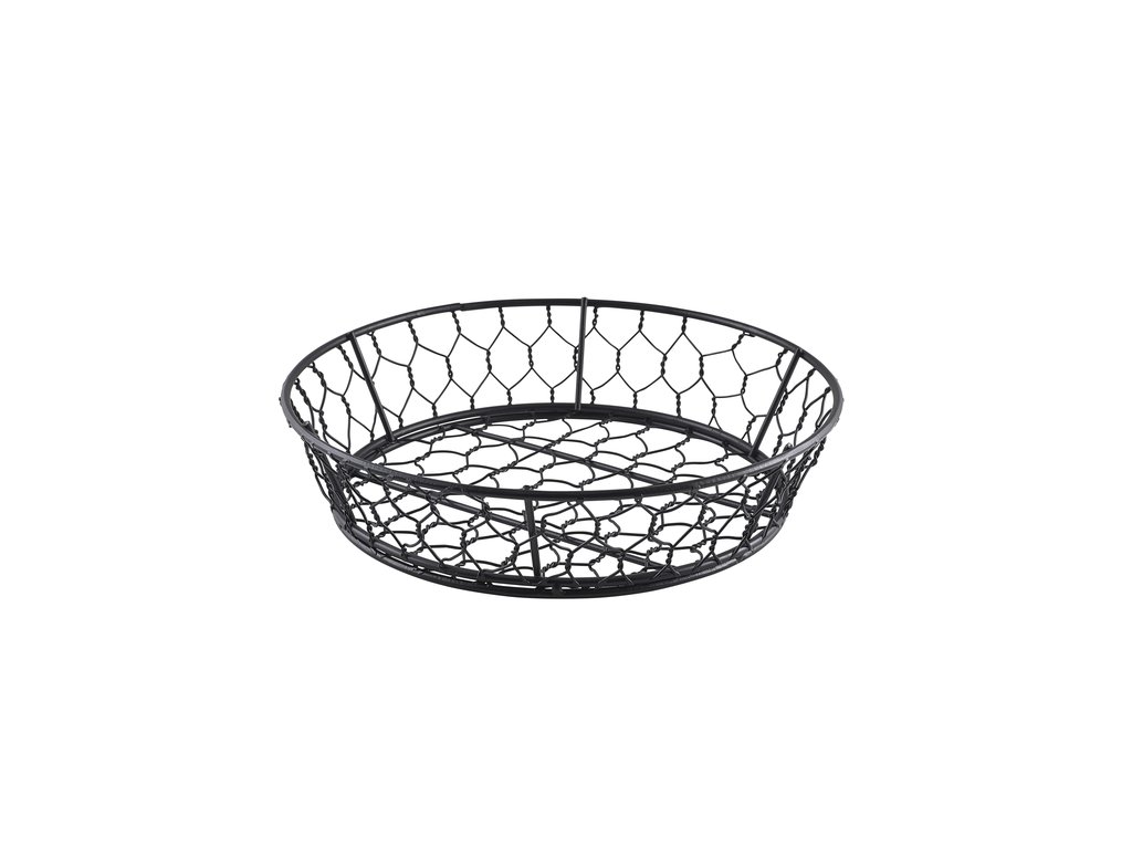 [BC-NWB24BK] Genware Round Black Wire Basket 24 x 6cm (Pack of 6)