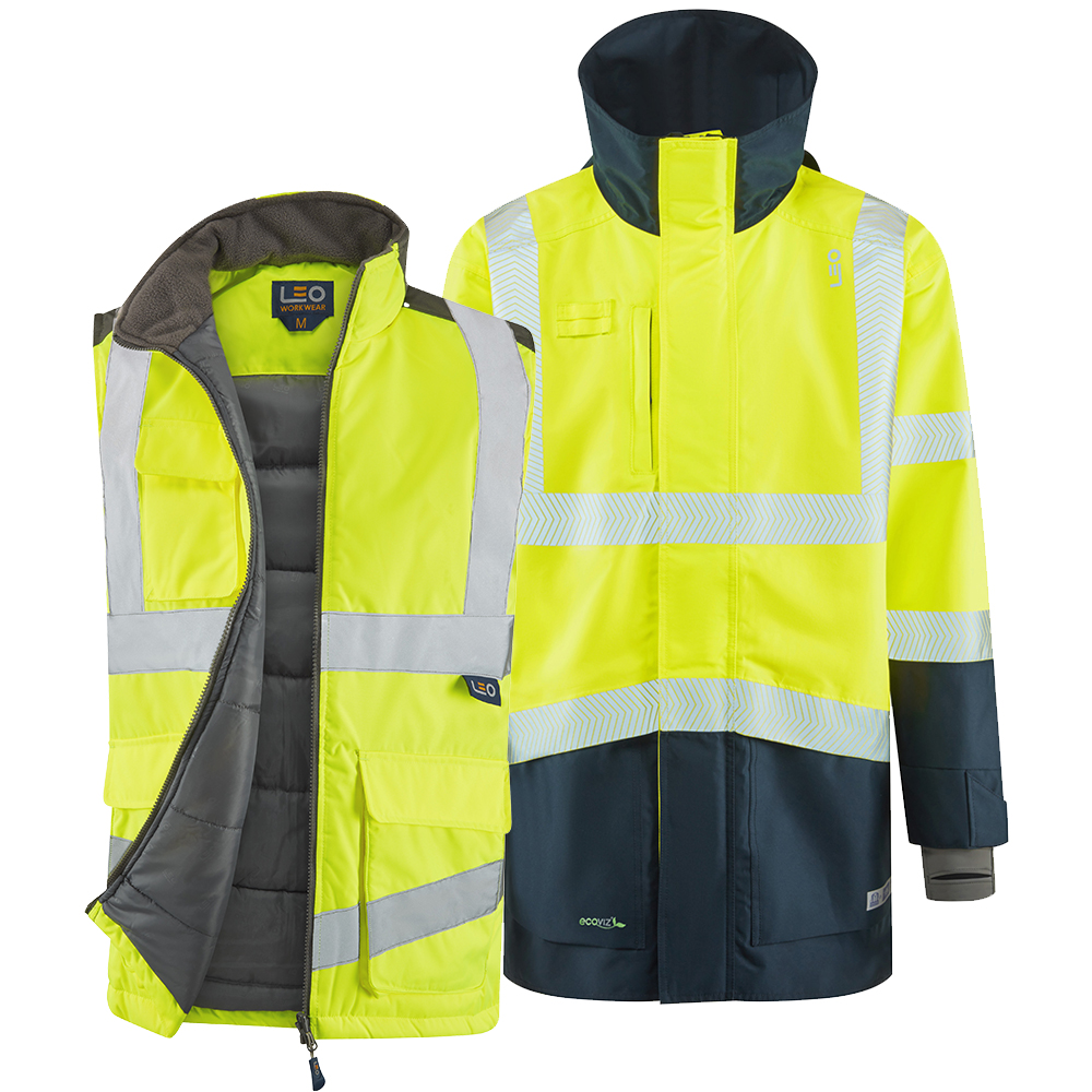 [A04/BW01-Y-LEO-S] CLOVELLY + TORRINGTON Leo 3-in-1 Anorak + Bodywarmer (S, Fluorescent Yellow)