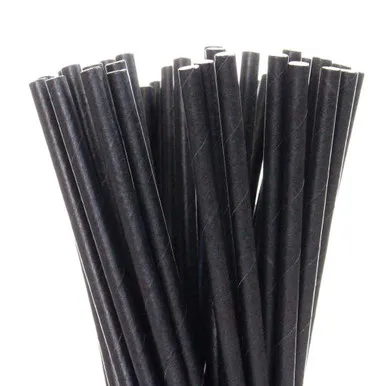 [BC-SPBKJK] 3 Ply Solid Paper Straws [250 pack] [BLACK] 6X200mm