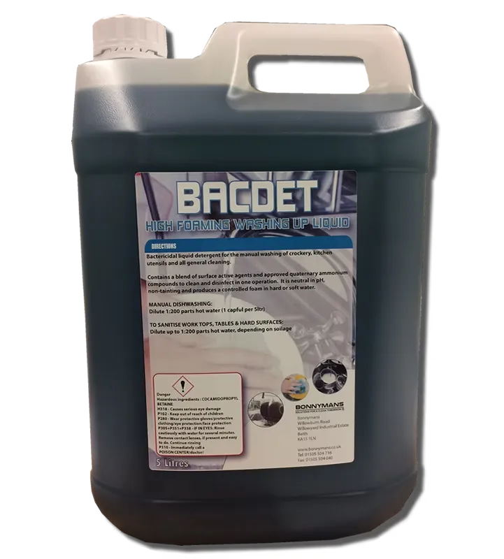 [C-CBDHFBO] Bacdet Hi Foaming Bactericidal Washing Up Liquid (5ltr)