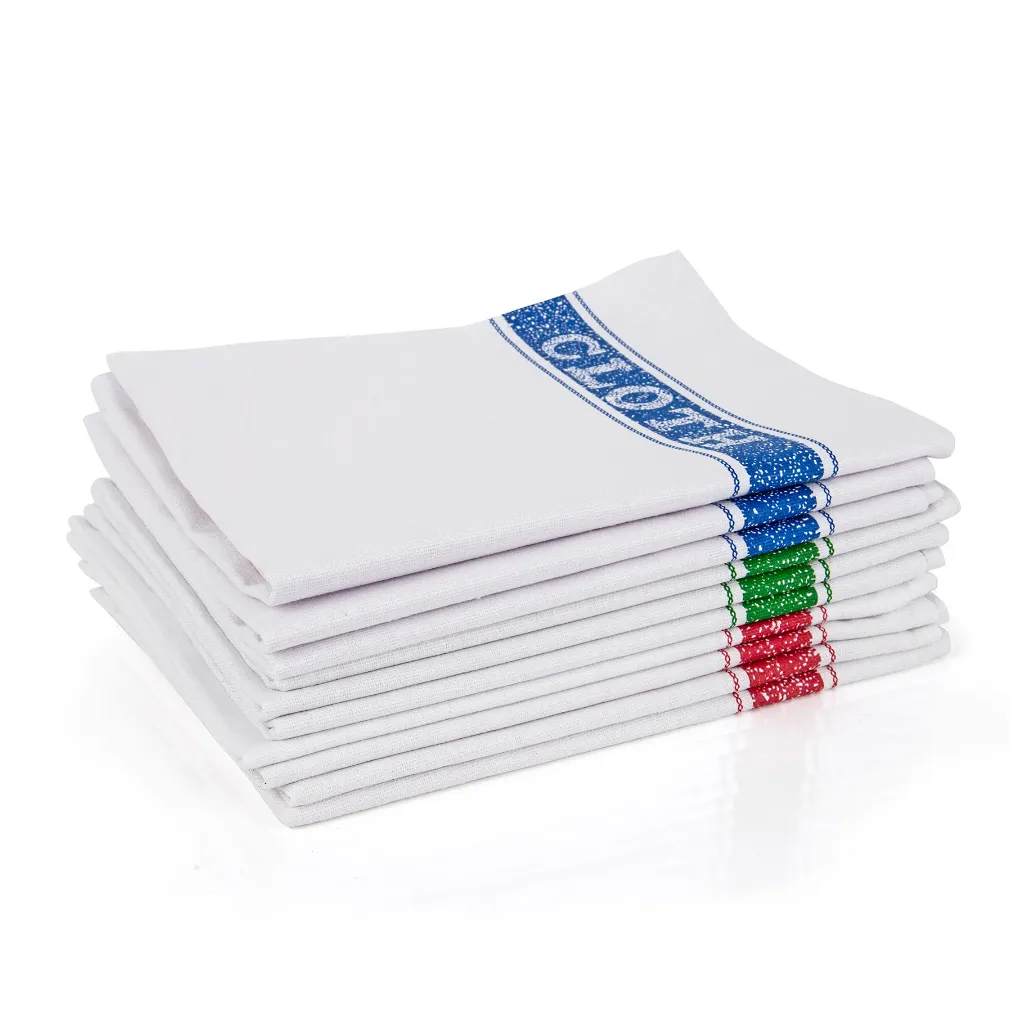 Cotton Glass Cloths, White/Blue [10 pack]