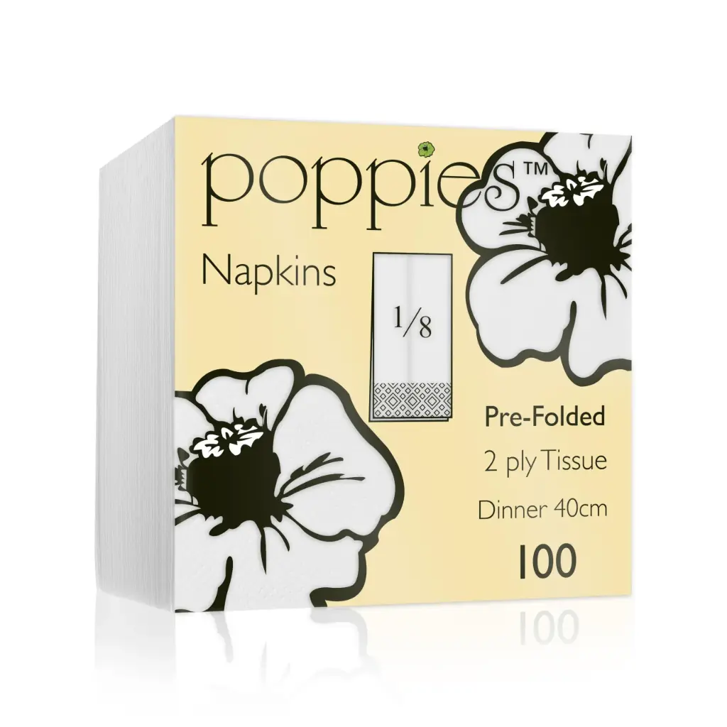White Napkins 2 ply 40cm 8-fold (2000) Harty Group