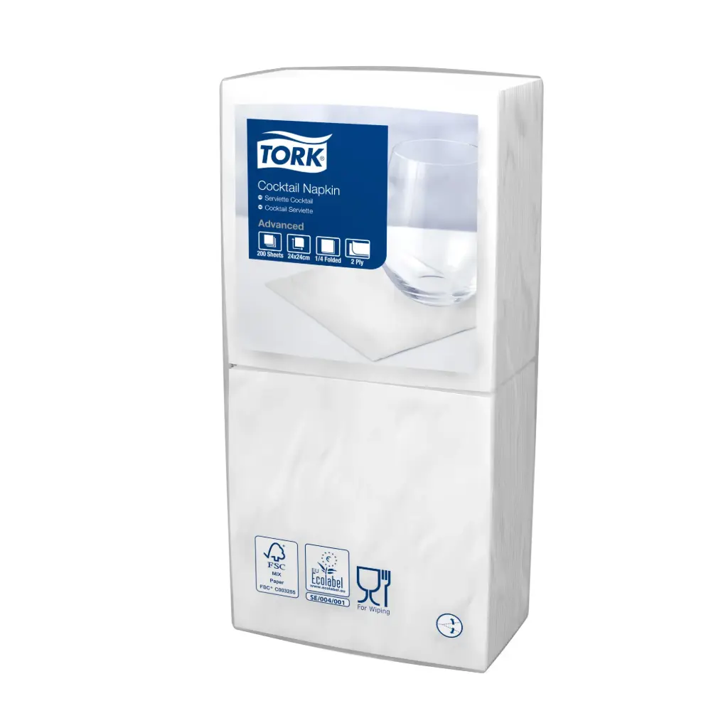 [P-WN242T] Tork 24cm 2Ply White Cocktail Napkins (2400)