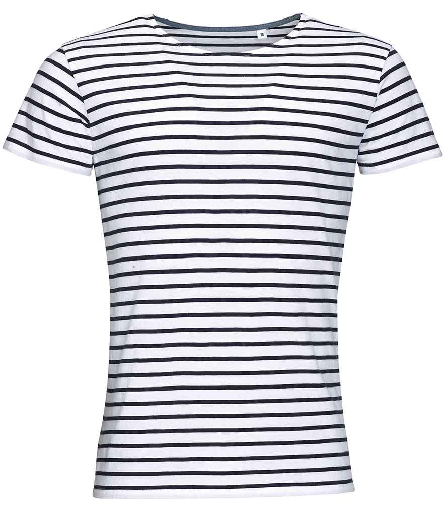 [01398 WH/NV S] SOL'S Miles Striped T-Shirt (White/Navy, S)