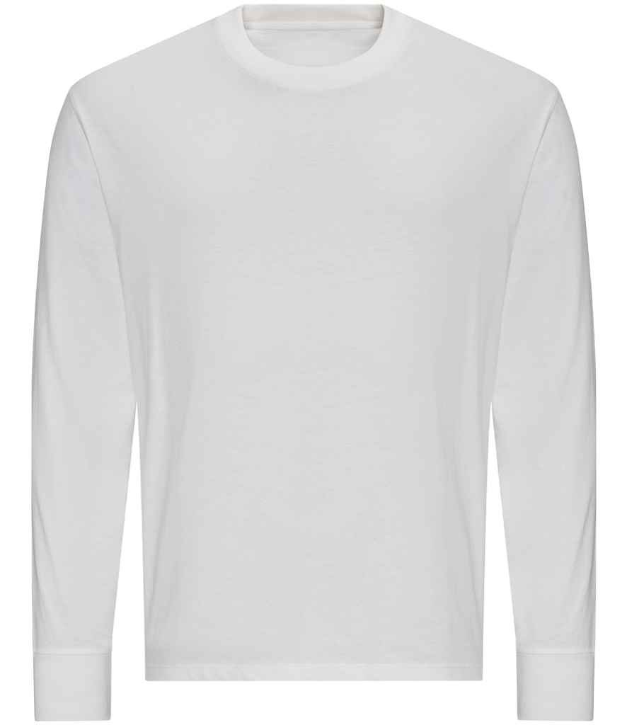 [JT019 WHI S] AWDis Unisex Oversize 100 Long Sleeve T-Shirt (White, S)