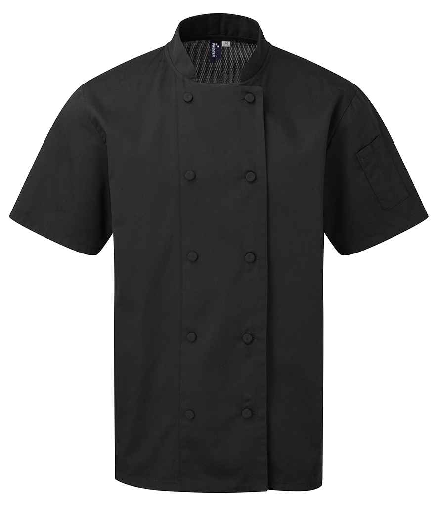 [PR902 BLK XS] Premier Coolchecker® Short Sleeve Chef's Jacket (Black, XS)