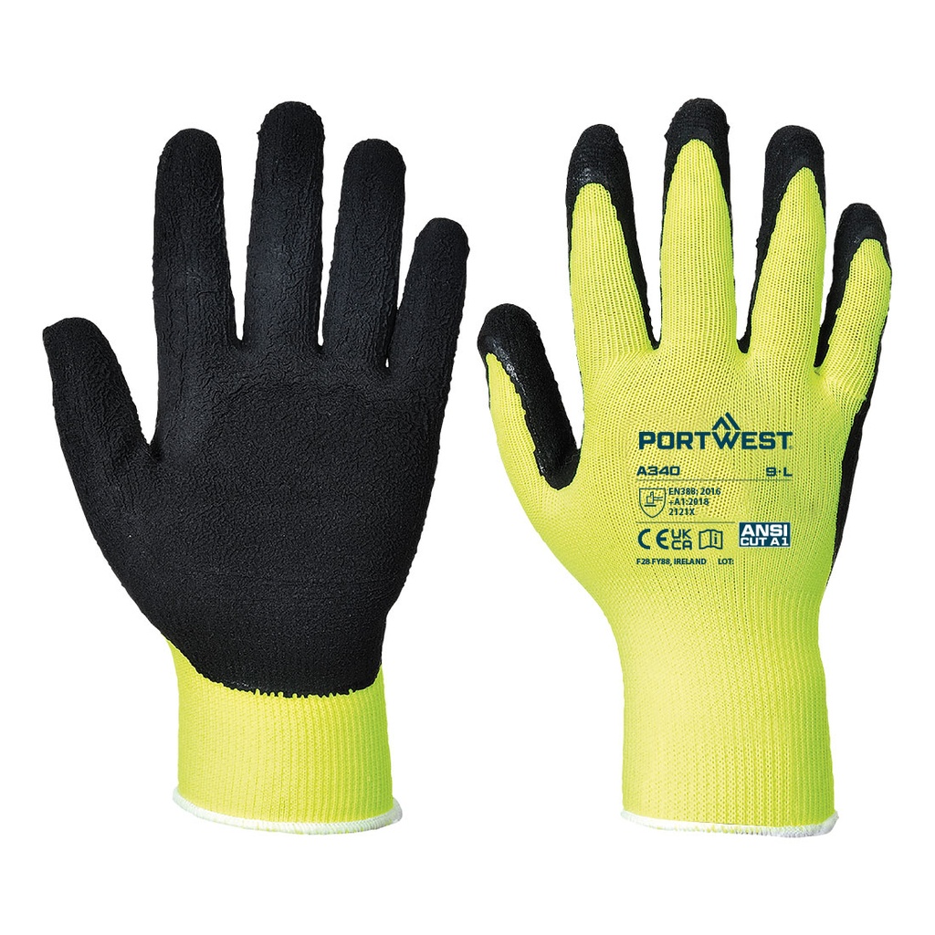[A340YERM] Grip 13 Latex Foam Hi-Vis Gloves (Yellow, M)