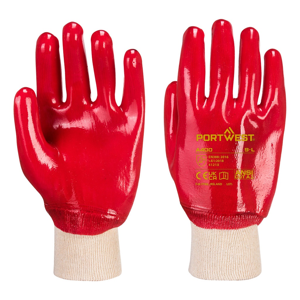[A400RERL] PVC Knitwrist Red Grip Gloves (L)