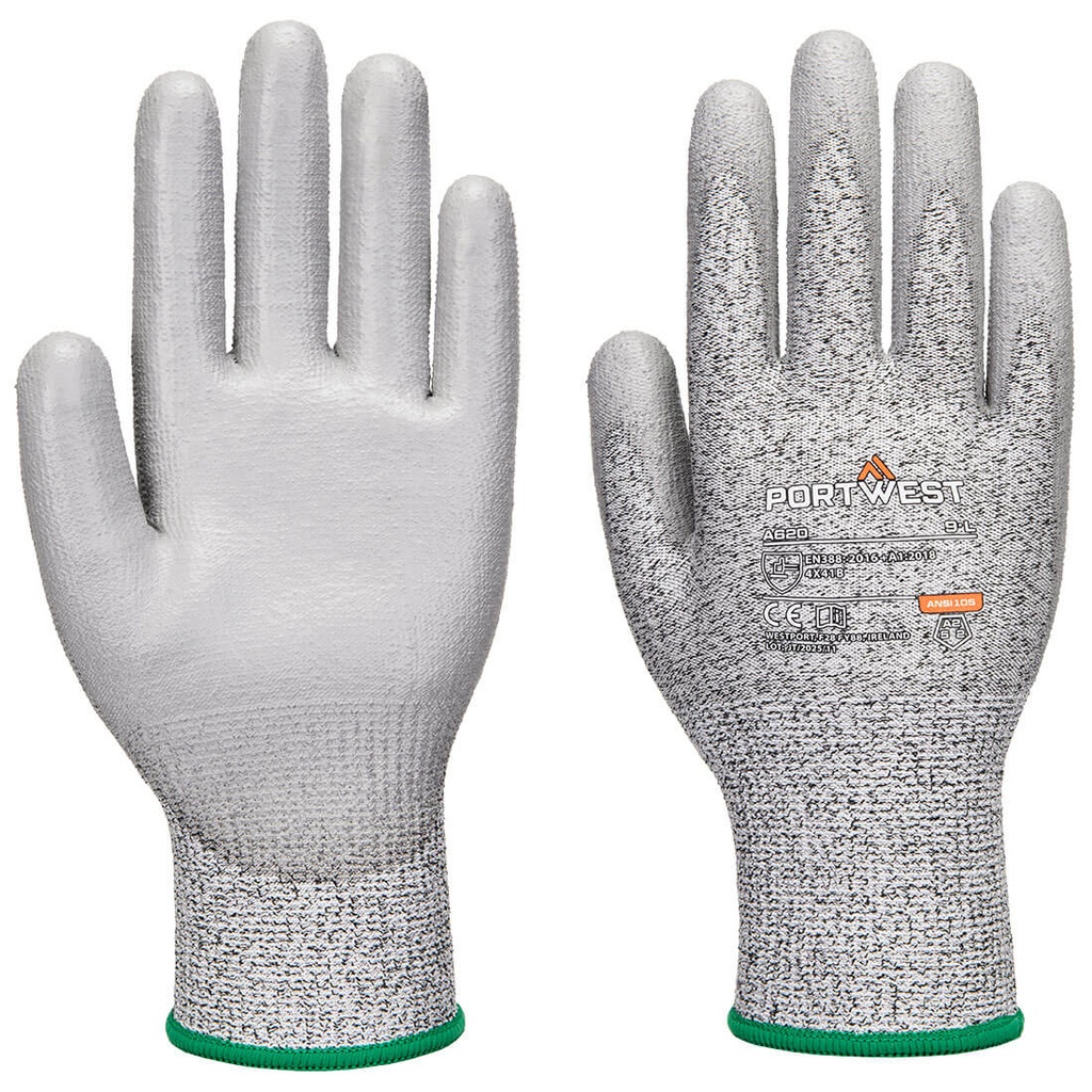 [A620GRRXS] Portwest Cut 3 PU Palm Glove (pack 12) (Grey, XS)