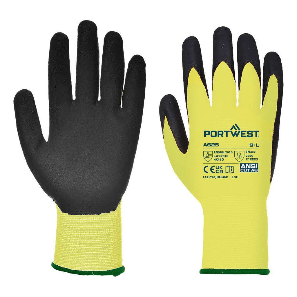 Portwest Vis-Tex 5 Cut Resistant Glove (Yellow/Black, M)