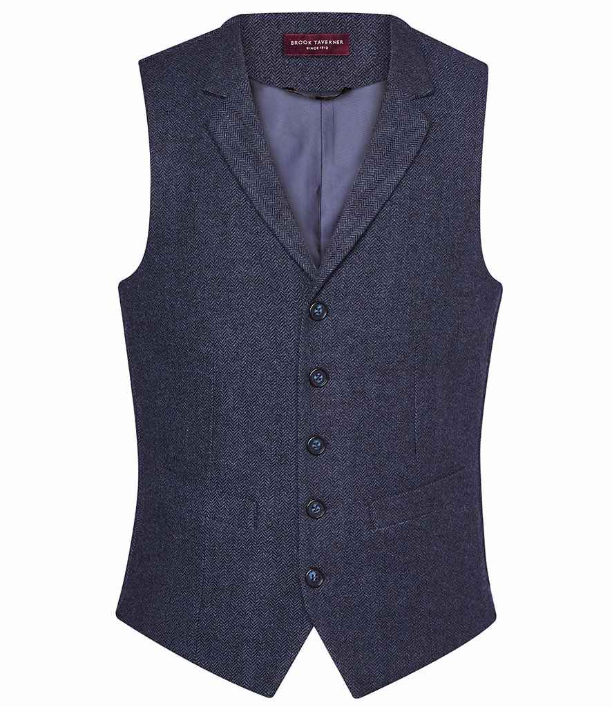 [BK520 NVH S] Brook Taverner Memphis Tweed Waistcoat (Navy Herringbone, S)