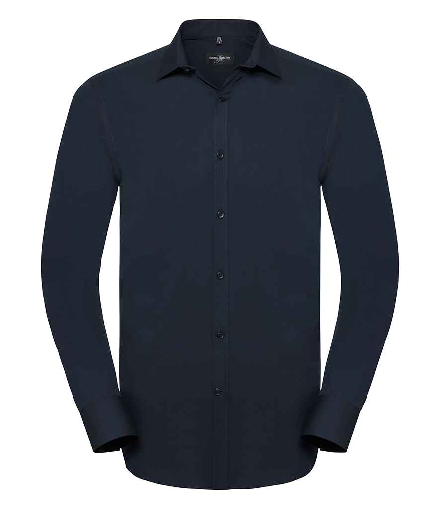 [960M BNV S] Russell Collection Long Sleeve Ultimate Stretch Shirt (Bright Navy, S)