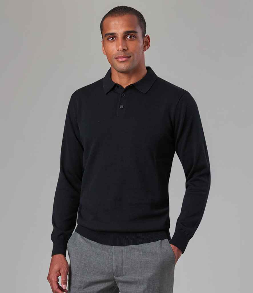 [BK556 BLK S] Brook Taverner Casper Knitted Long Sleeve Polo Shirt (Black, S)