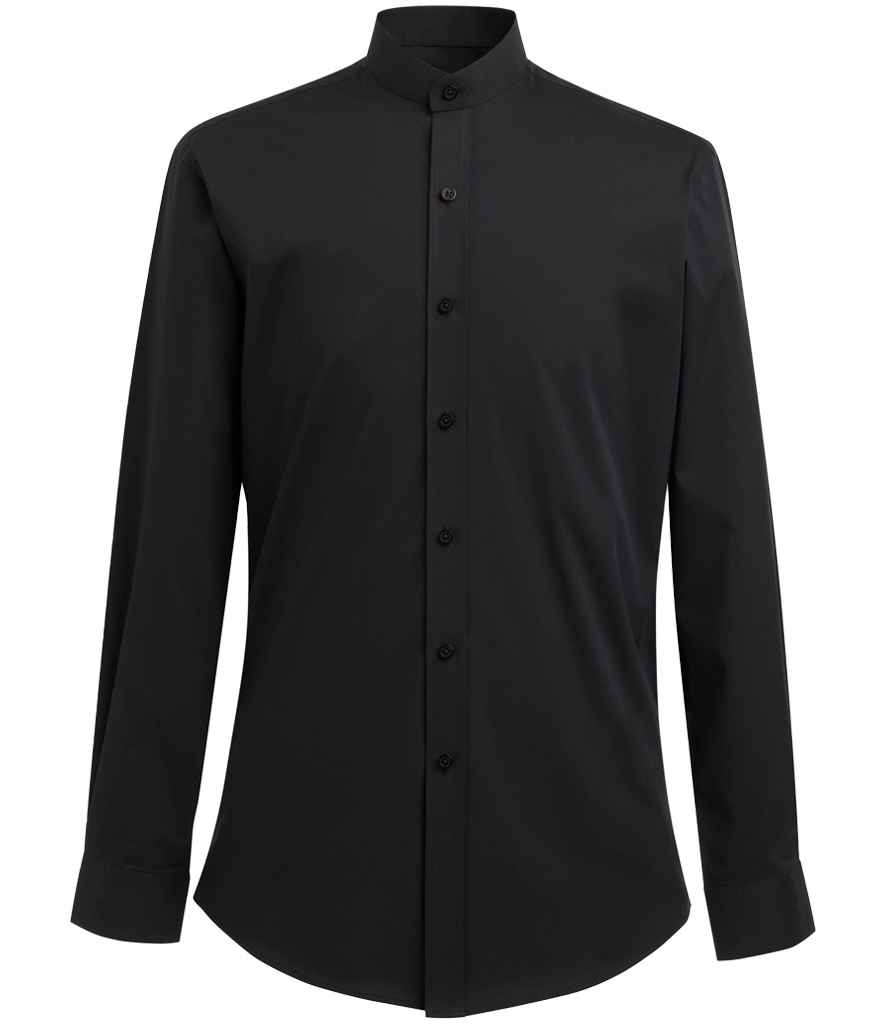 [BK578 BLK 15] Brook Taverner Volterra Long Sleeve Grandad Collar Shirt (Black, 15)