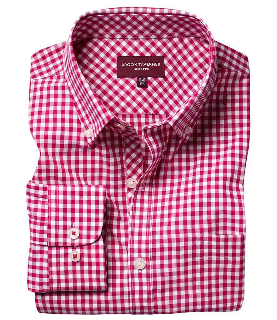 [BK580 RED 14] Brook Taverner Montana Gingham Long Sleeve Shirt (Red, 14)