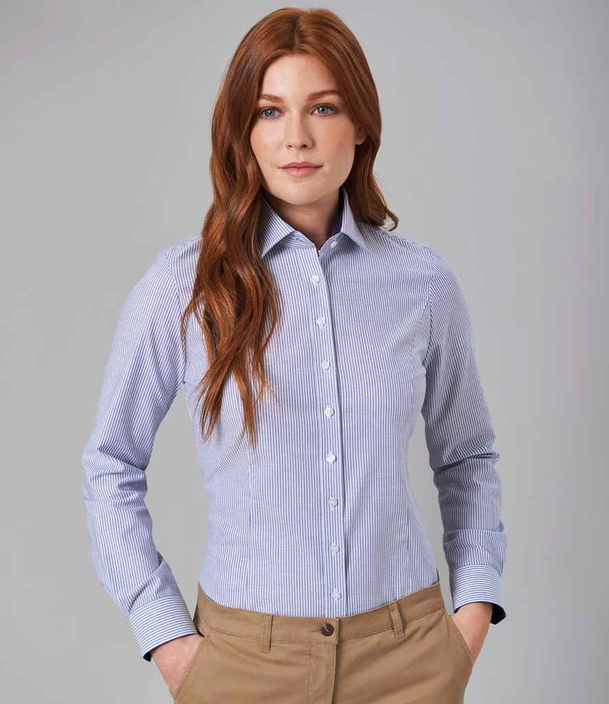 [BK587 SYS 8] Brook Taverner Ladies Mirabel Long Sleeve Stretch Oxford Shirt (Sky Blue Stripe, 8)