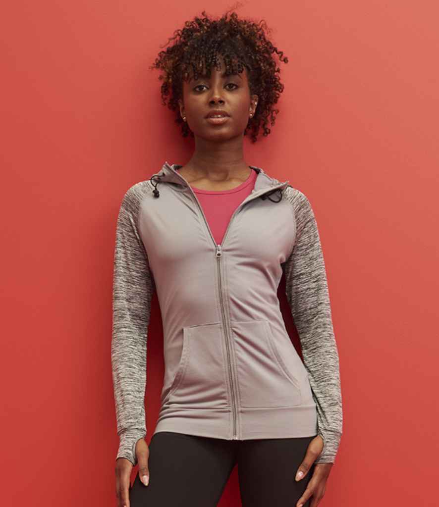 [JC058 BK/BME XS] AWDis Ladies Cool Contrast Zoodie (Black/Black Slate Melange, XS)