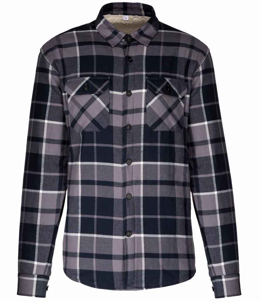 [KB579 SRM/N S] Kariban Sherpa Lined Checked Shirt Jacket (Storm Grey/Navy, S)
