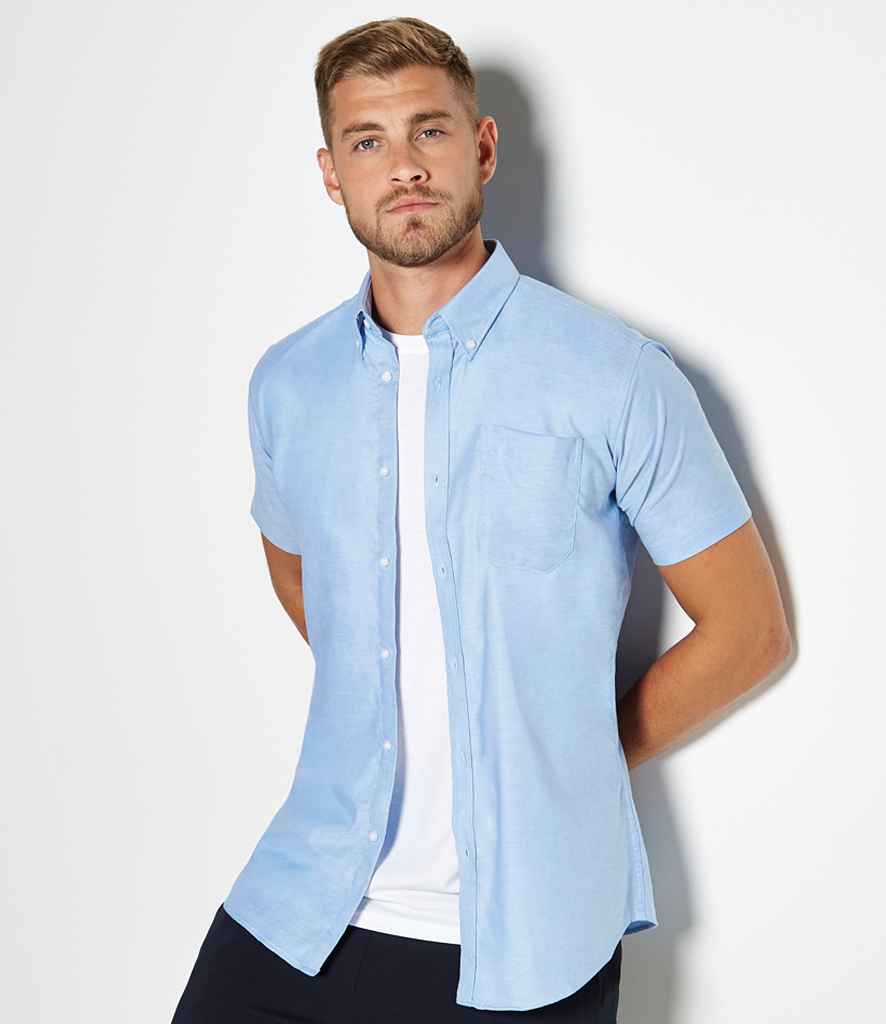 [K183 WHI 14] Kustom Kit Short Sleeve Slim Fit Oxford Shirt (White, 14)