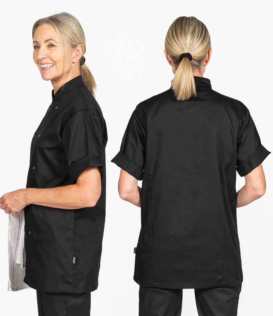 [AF002 BLK XXS] Dennys Short Sleeve Chef's Jacket (Black, XXS)