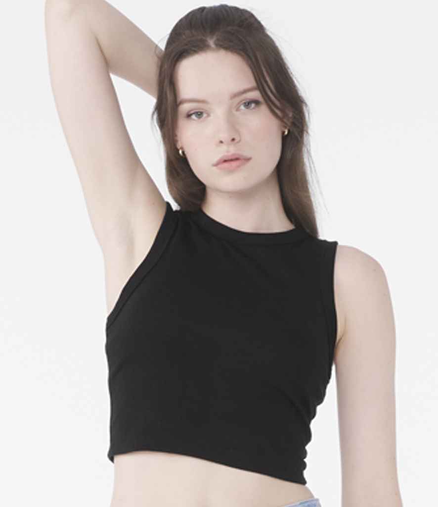 [BL1013 SOB XS] Bella Ladies Micro Rib Muscle Crop Tank Top (Solid Black Blend, XS)