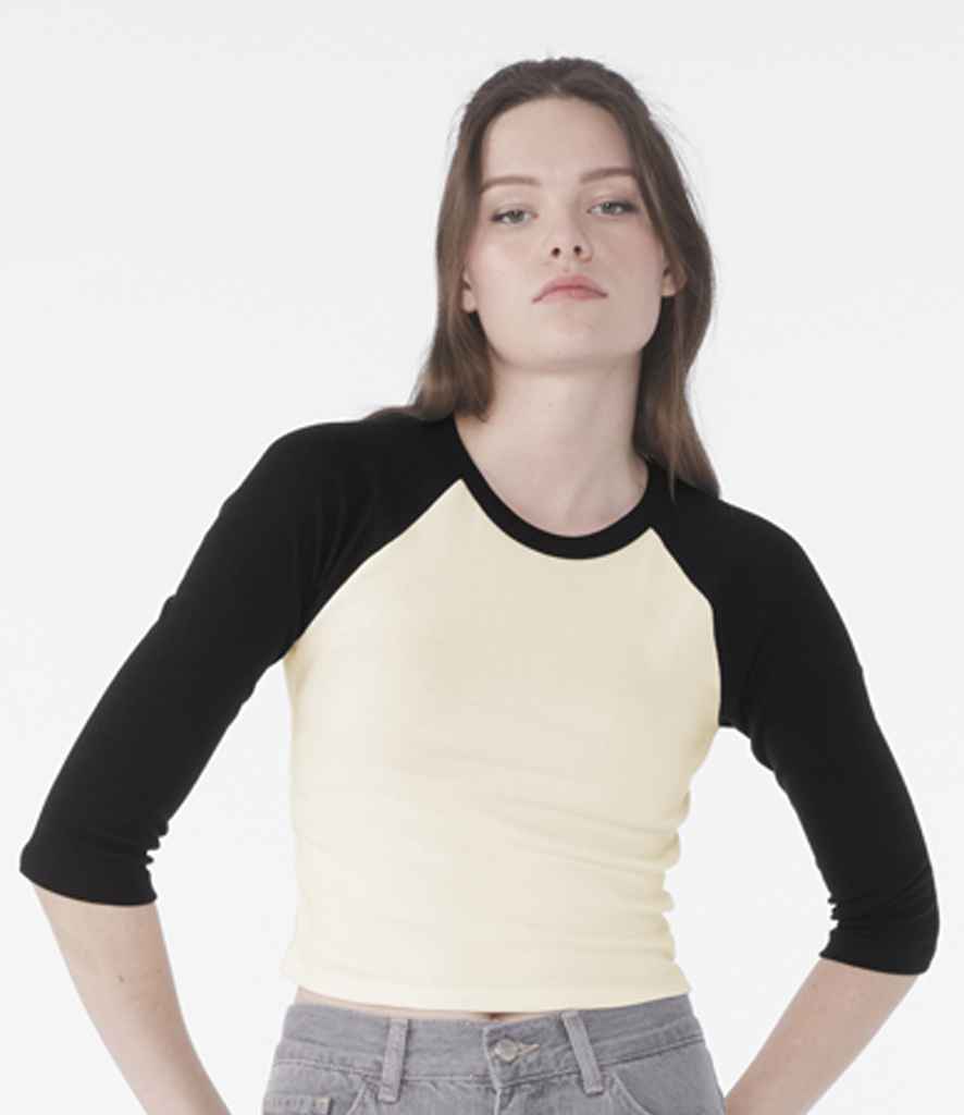 [BL1200 WH/NV XS] Bella Ladies Micro Rib 3/4 Raglan Baby T-Shirt (White/Navy, XS)