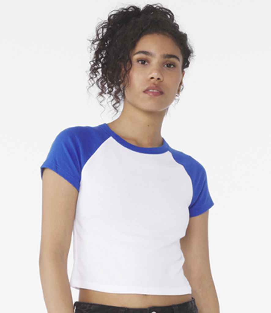 [BL1201 WH/NV XS] Bella Ladies Micro Rib Raglan Baby T-Shirt (White/Navy, XS)